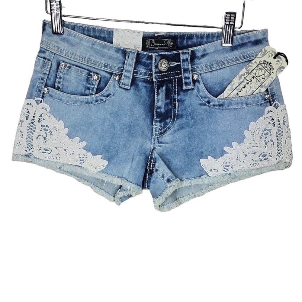 Shyanne Light Blue Jean Shorts with White Lace